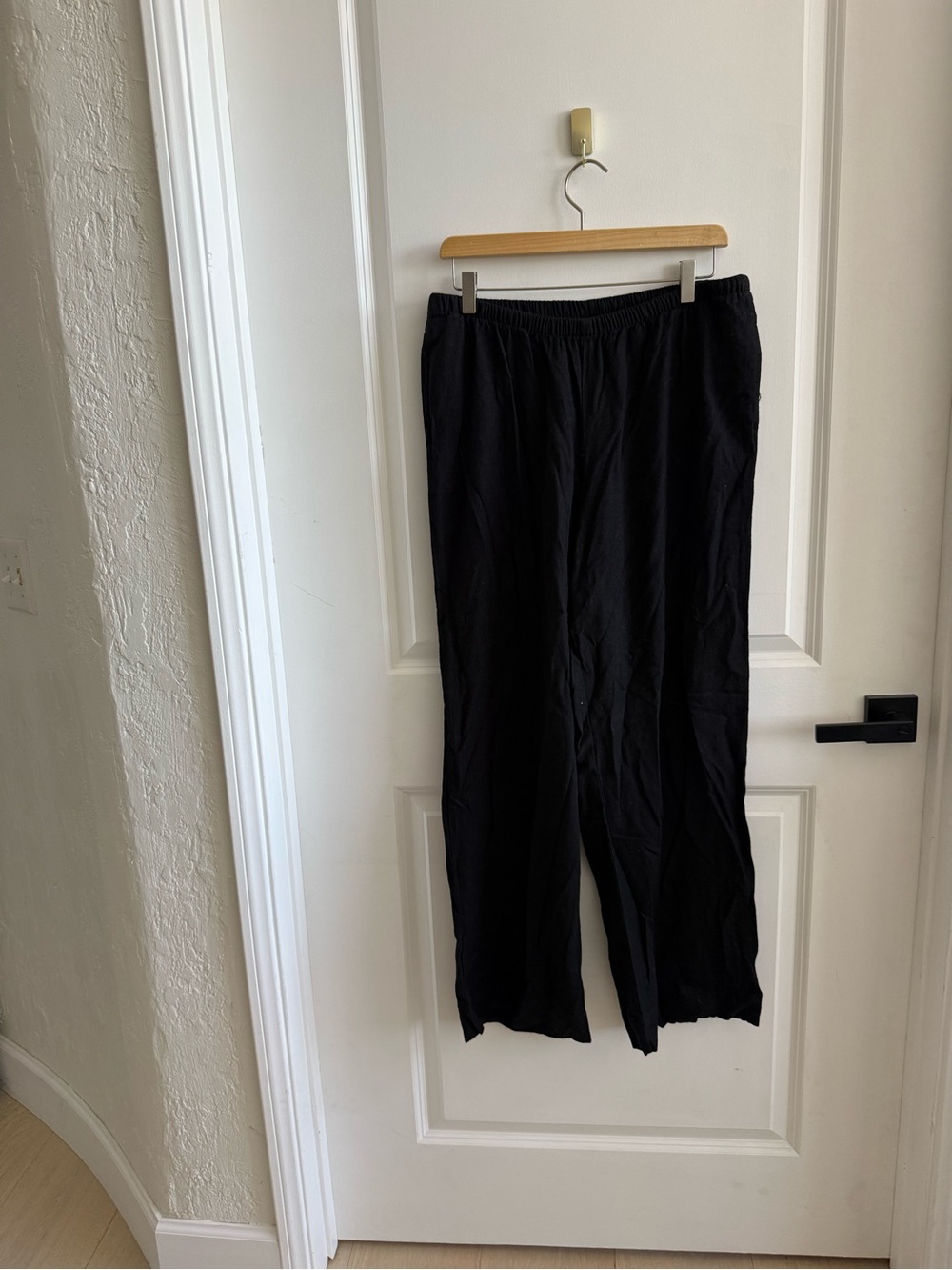 a new day Black Elastic-Waist Wide Linen Leg Pants